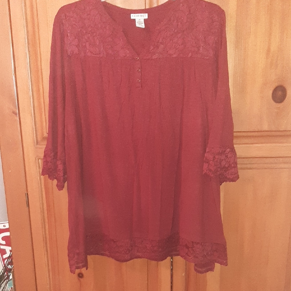 Canyon River Blues Burgundy Lace-Trim Tunic Top